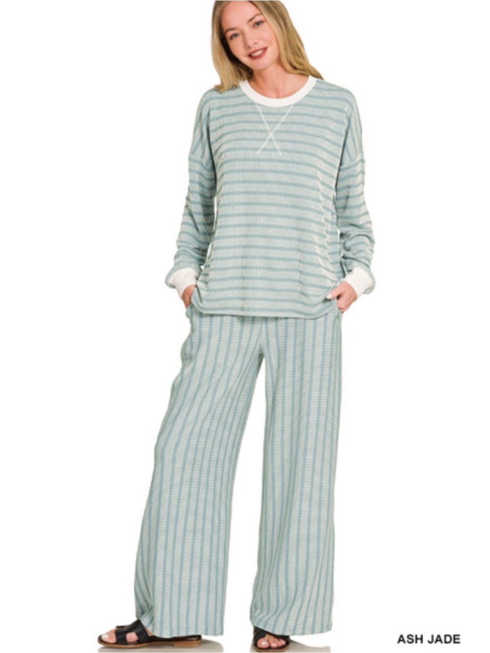 82 ❤️ ZENANA RAISED RIB STRIPED
PULLOVER & PANTS SET